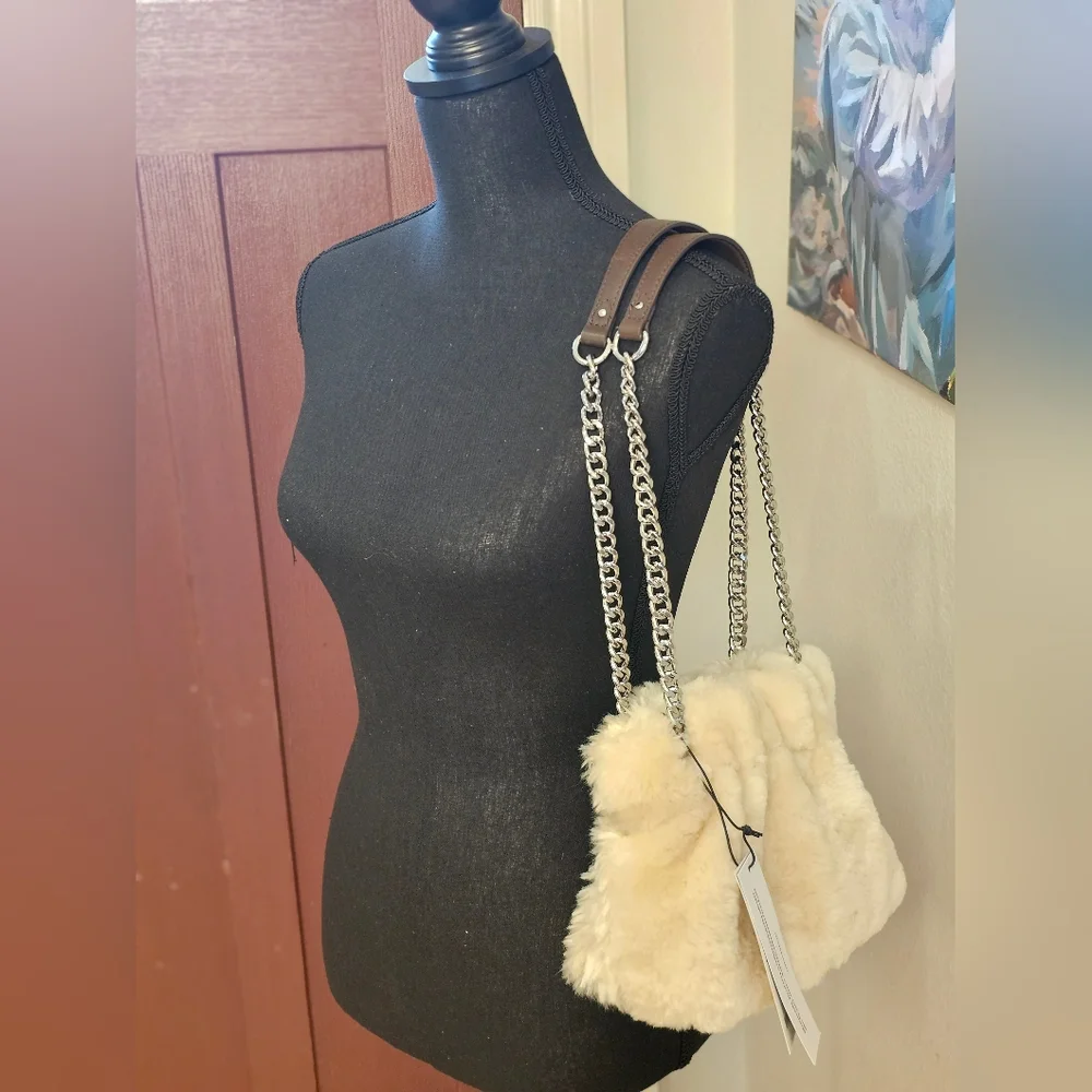 Aimee Kestenberg Cream Fur Shoulder Bag with Chain Strap NWT - Picture 6 of 6